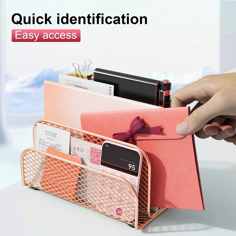 gianotter Mail Organizer Countertop, Metal File Holder with 3-Slot, Rose Gold Desk Accessories & Workspace Organizers (Rose Gold) - Image 4